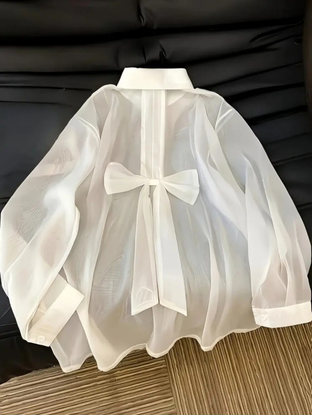 Elegant Women's Chiffon Blouse with High-End Texture and Back Bow Tie Detail